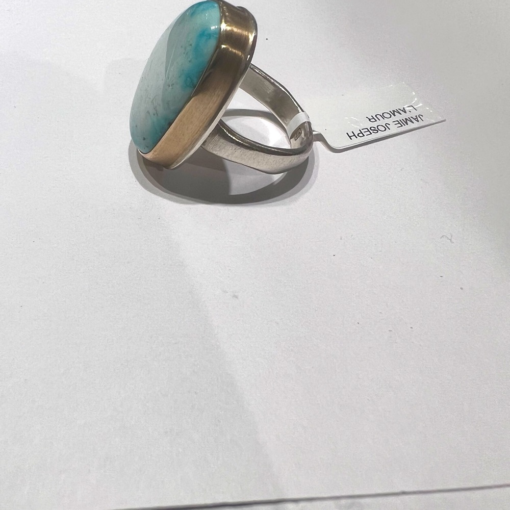 Jamie Joseph Sterling/14k Gold with Natural Turquoise Ring.Size 8 - Picture 5 of 5